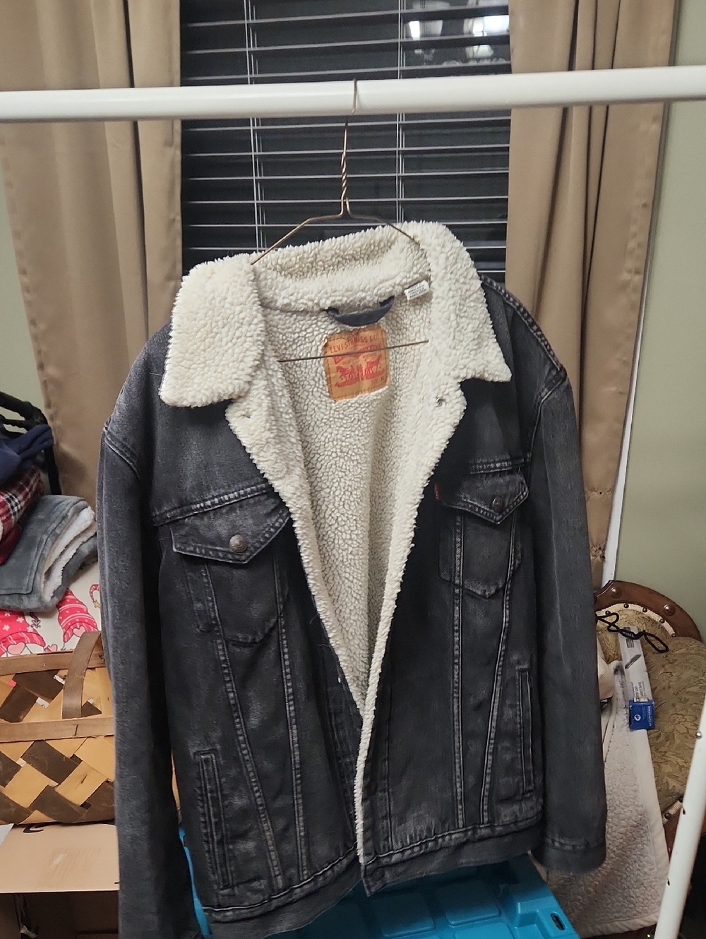 Men's Sherpa-Lined Black Denim Jacket